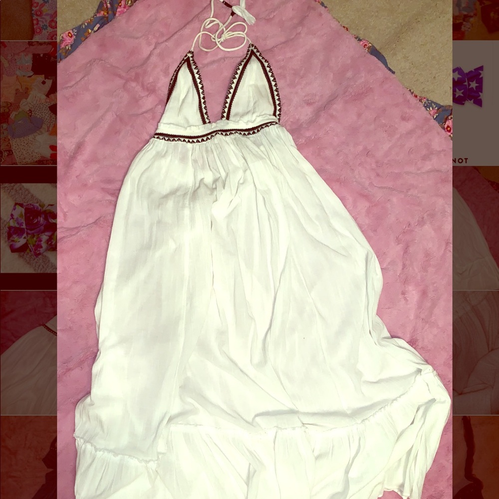 Free people boho white maxi halter dress
